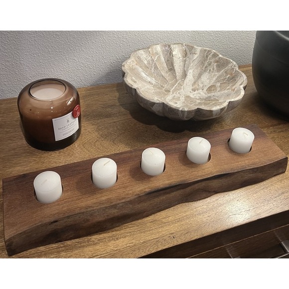 Handcrafted Live Edge Tea Light Candle Holder Rustic Farmhouse Decor Holiday - Picture 2 of 5